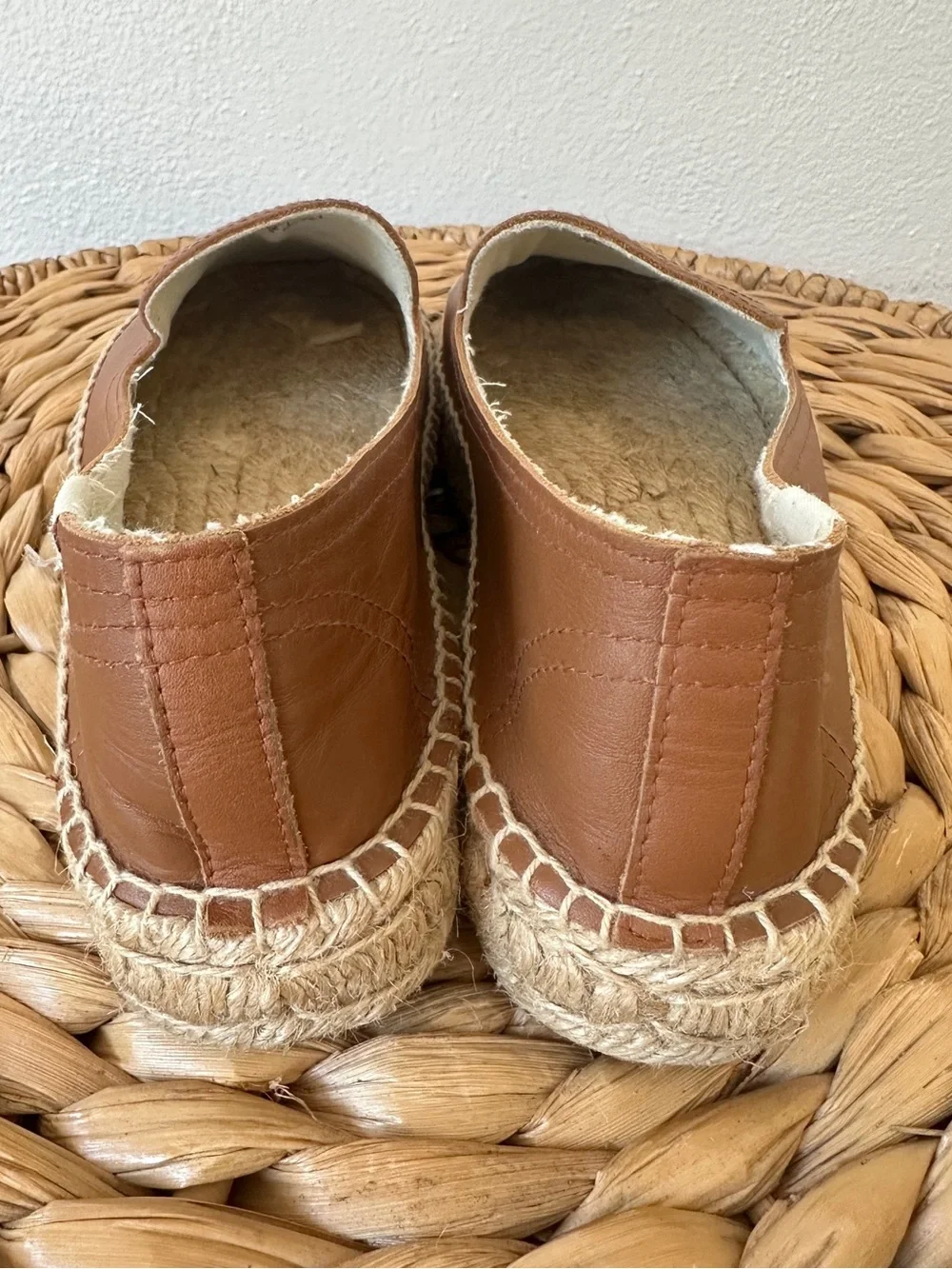Soludos Leather Platform Smoking Slipper Espadrilles Tan Brown Size 7.5